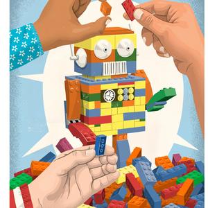 illustration af børn, der bygger med lego