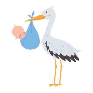 tegning af stork, der kommer med baby