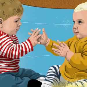 Illustration af to børn der leger på gulv