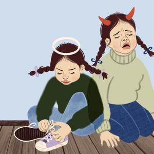 Illustration af den samme pige som engel og djævel