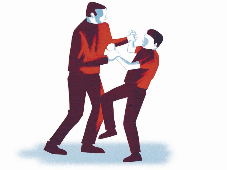 Illustration af barn og mand i fysisk konfrontation