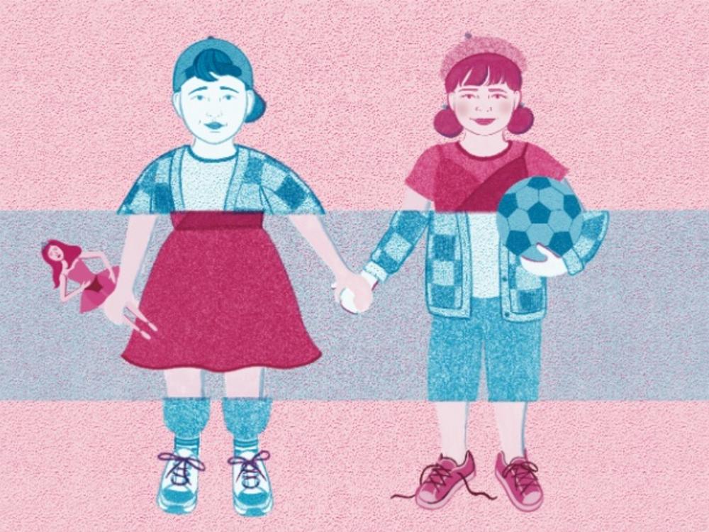 illustration af drenge og piger til tema om kønsopdeling