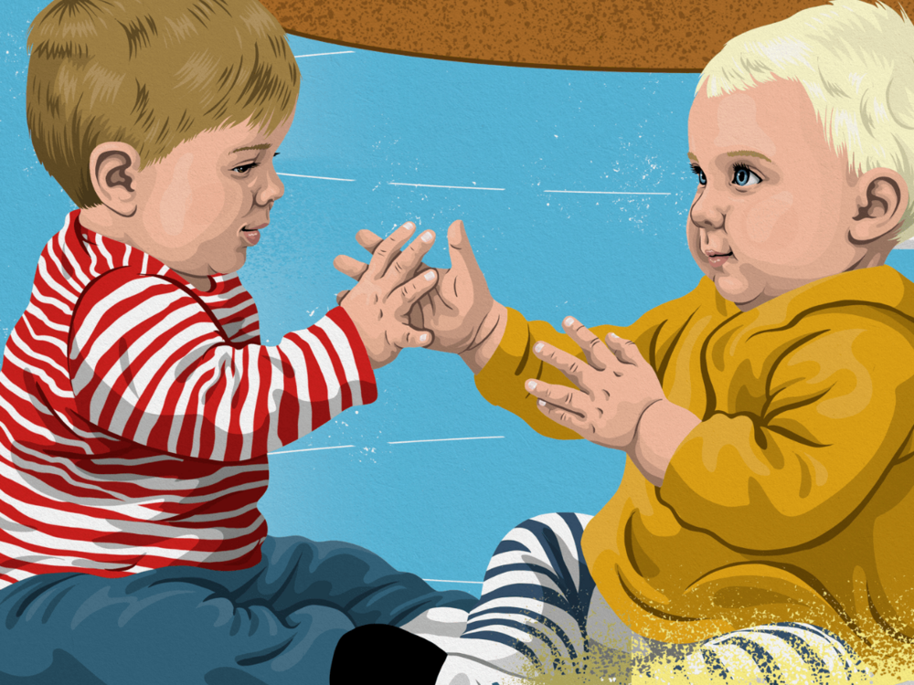 Illustration af to børn der leger på gulv