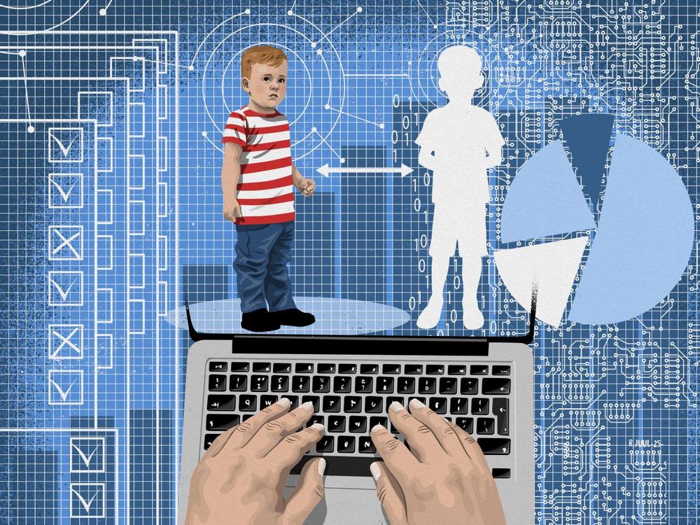 Illustration af barn i digitalt miljø