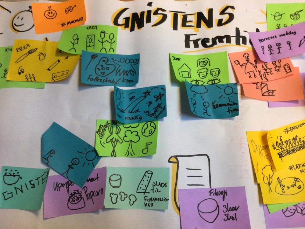 Foto af tegninger fra institutionen Gnisten