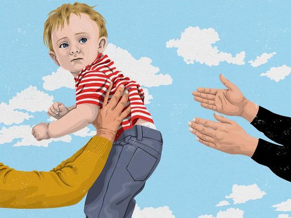 illustration af barn, der bliver afleveret i vuggestuen