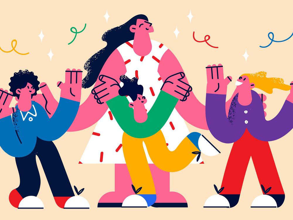 Voksen med glade børn