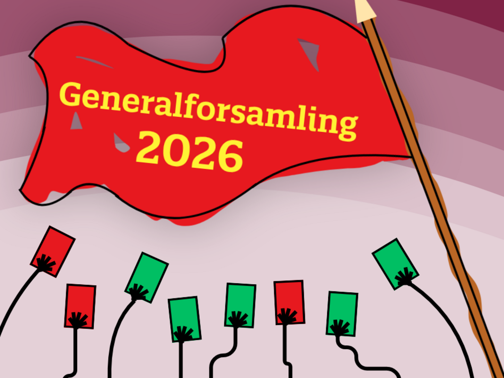 Billede af tegnet banner, hvor der står Generalforsamling 2026