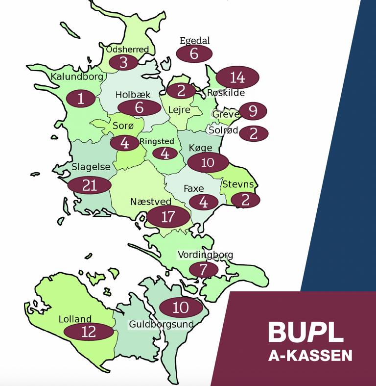 Sjællandskort over ledige pædagoger, A-kassen